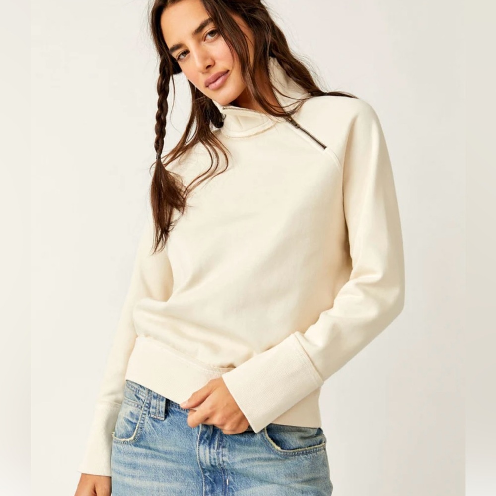 FREE PEOPLE Trendy Oversized Long Sleeve 1/2 Zip Just A Game Sweatshirt Size S